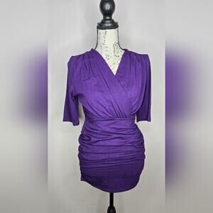 PHISTIC Womens Purple Ruched Top Size Medium Short Sleeve Surplice V-neck